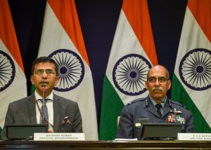 New Delhi: MEA spokesperson Raveesh Kumar and Air Vice Marshal RGK Kapoor at a media briefing in New Delhi, Wednesday, Feb 27, 2019. (PTI Photo/Atul Yadav) (PTI2_27_2019_000072B)