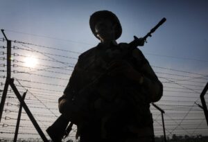 Attari: Border Security Force (BSF) personnel stand guard along the international border as security beefs up amid escalating tension between India and Pakistan, at Attari near Amritsar, Thursday, Feb. 28, 2019. (PTI Photo) (PTI2_28_2019_000121B)