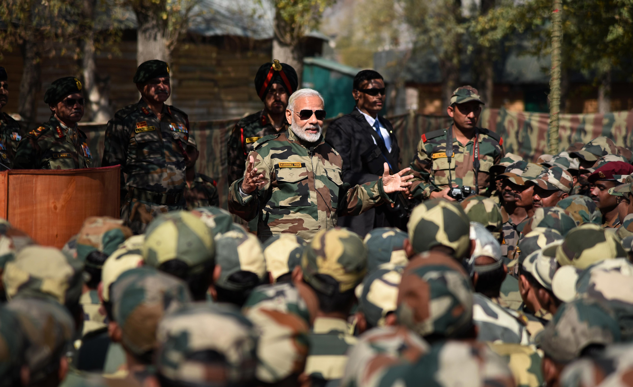 The Prime Minister, Shri Narendra Modi celebrating the Diwali with the jawans of the Indian Army and BSF, in the Gurez Valley, near the Line of Control, in Jammu and Kashmir, on October 19, 2017.