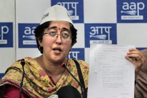New Delhi: Aam Aadmi Party's (AAP) East Delhi candidate Atishi addresses a press conference, at party office in New Delhi, Friday, April 26, 2019. (PTI Photo) (PTI4_26_2019_000121B)