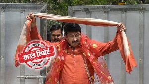 New Delhi: Delhi BJP President and party's North East Delhi candidate, Manoj Tiwari, before filing his nomination for the Lok Sabha elections, at his residence in New Delhi, Monday, April 22, 2019. (PTI Photo/Manvender Vashist)(PTI4_22_2019_000044B)
