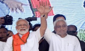 Forbesganj: Prime Minister Narendra Modi and Bihar Chief Minister and Janta Dal United President Nitish Kumar during an election rally at Araria lok sabha constituency, in Forbesganj, Saturday, April 20, 2019. (PTI Photo) (PTI4_20_2019_000016B)