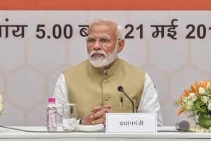 New Delhi: Prime Minister Narendra Modi during a 'thanksgiving' meeting with the Union council of ministers at BJP headquarters, in New Delhi, Tuesday, May 21, 2019, two days ahead of Lok Sabha polls results. (PTI Photo/Manvender Vashist) (PTI5_21_2019_000121B)