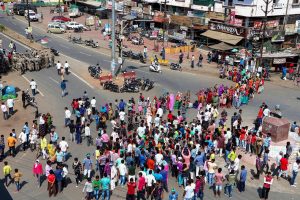 Bhopal: Local residents stage a 'chakka jam' protest demanding capital punishment for the accused in the rape and killing of a minor girl, at Nehru Nagar Square in Bhopal, Monday, June 10, 2019. (PTI Photo) (PTI6_10_2019_000079B)