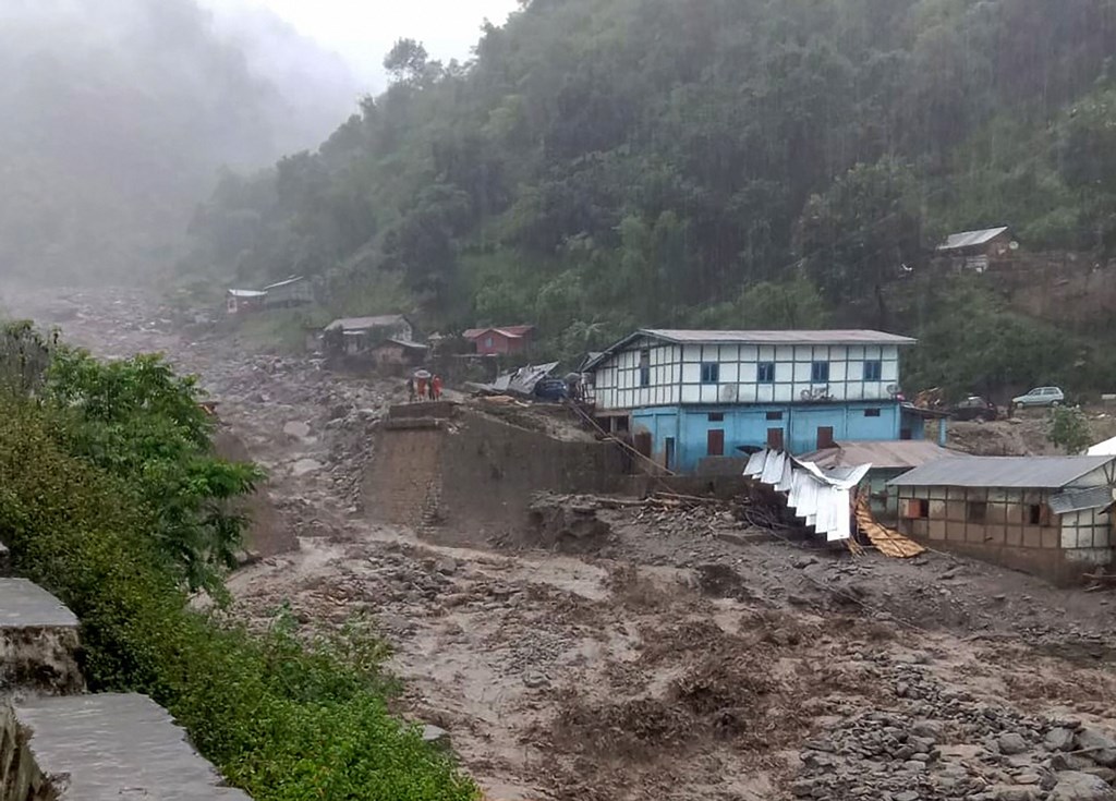 West Kameng: A view of the village after incessant rains triggered landslides and flash floods at Kaspi Nala near Nag-Mandir Tenga in West Kameng district of Arunachal Pradesh, Tuesday, July 9, 2019. (PTI Photo) (PTI7_9_2019_000154B)