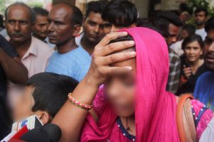 Lucknow: A relative of the Unnao rape survivor talks to the media outside KGMC Hospital where she is being treated, in Lucknow, Monday, July 29, 2019. The rape survivor got injured in a road accident near Raebareli, Sunday. (PTI Photo) (PTI7_29_2019_000224B)