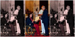 New Delhi: President Ram Nath Kovind confers Rajiv Gandhi Khel Ratna award upon Paralympic silver-medallist Deepa Malik, at Rashtrapati Bhawan in New Delhi, Thursday, Aug 29, 2019. Malik is the first Indian woman para-athlete and the oldest to be conferred the award even as training commitments kept co-awardee Bajrang Punia away from the ceremony. (PTI Photo/Kamal Singh) (PTI8_29_2019_000077B)