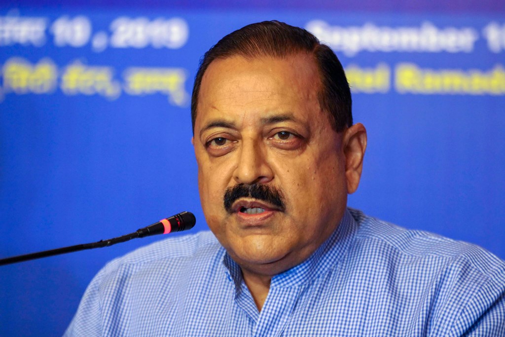 Jammu: Minister of State for PMO Jitendra Singh addresses a press conference in Jammu,Tuesday, Sept. 10, 2019. (PTI Photo)(PTI9_10_2019_000089B)