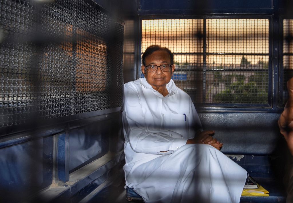 New Delhi: Senior Congress leader and former finance minister P Chidambaram after being produced in the Rouse Avenue Court in connection with the INX Media corruption case, in New Delhi, Tuesday, Oct. 15, 2019. The court allowed Enforcement Directorate to go on Wednesday to Tihar jail, where the Congress leader is lodged, and question and, if required, arrest him. (PTI Photo) (PTI10_15_2019_000197B)