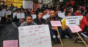 Shillong: Members of the North-East Forum for Indigenous People (NEFIP) stage a protest against the Centre’s move to implement the Citizenship Amendment Bill (CAB), in Shillong, Thursday, Oct. 3, 2019. (PTI Photo) (PTI10_3_2019_000281B)