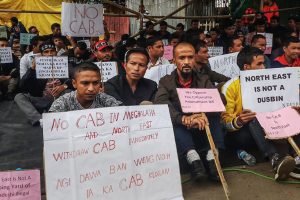 Shillong: Members of the North-East Forum for Indigenous People (NEFIP) stage a protest against the Centre’s move to implement the Citizenship Amendment Bill (CAB), in Shillong, Thursday, Oct. 3, 2019. (PTI Photo) (PTI10_3_2019_000281B)