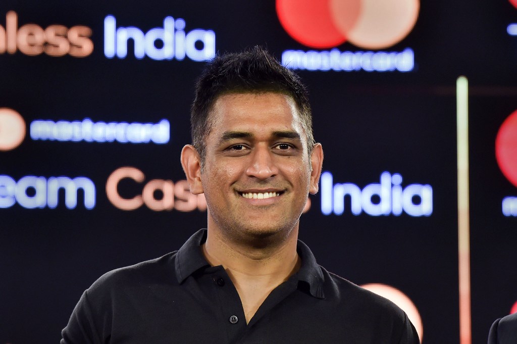 **EDS: RPT, ADDS MASTERCARD WORD** New Delhi: Indian cricketer Mahendra Singh Dhoni during the launch of 'Mastercard Team Cashless India', a nationwide initiative to accelerate and adoption of digital payment, in New Delhi, Wednesday, Oct. 16, 2019. (PTI Photo/Manvender Vashist) (PTI10_16_2019_000034B)