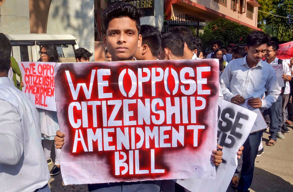 Guwahati: Students hold placards during a protest rally against the Citizenship Amendment Bill, in Guwahati, Tuesday, Dec. 3, 2019. (PTI Photo)(PTI12_3_2019_000079B)