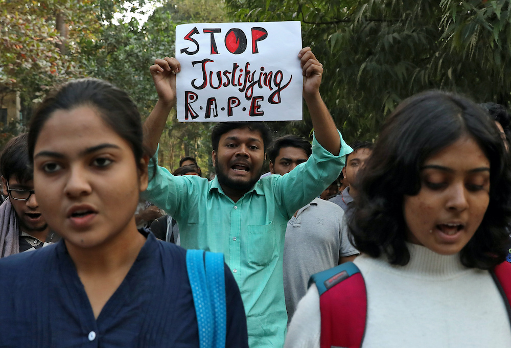 Students shout slogans during a protest against the alleged rape and murder of a 27-year-old woman, in Kolkata, India, December 2, 2019. REUTERS/Rupak De Chowdhuri