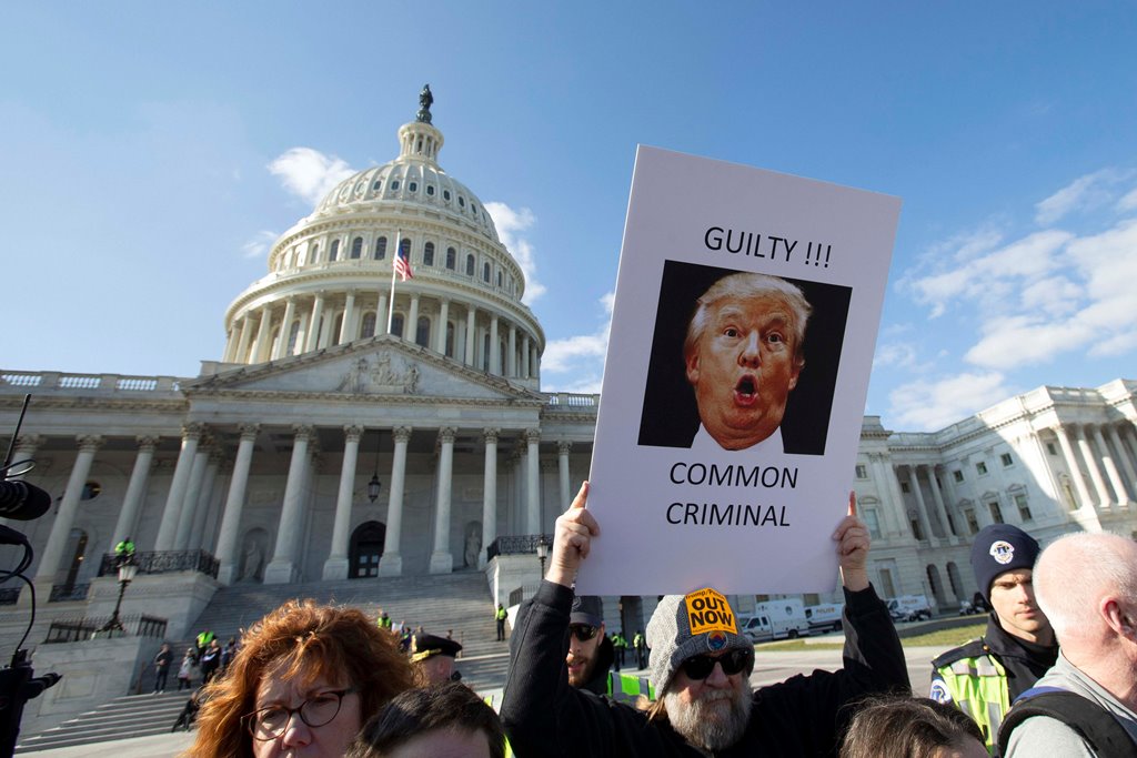 Washington: Demonstrators protest outside of the Capitol during the Senate impeachment trial of President Donald Trump in Washington, Wednesday, Jan. 29, 2020AP/PTI(AP1_30_2020_000011B)
