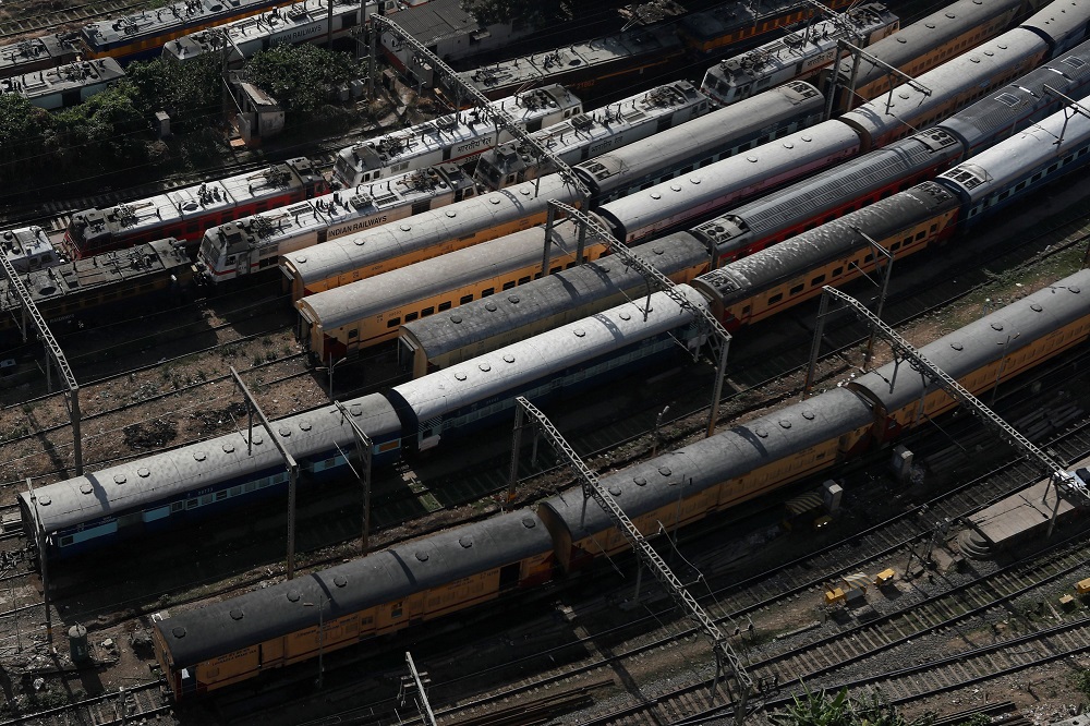 Trains are seen parked at a railway station during a 14-hour long curfew to limit the spreading of coronavirus disease (COVID-19) in the country, in Mumbai, India, March 22, 2020. REUTERS/Francis Mascarenhas