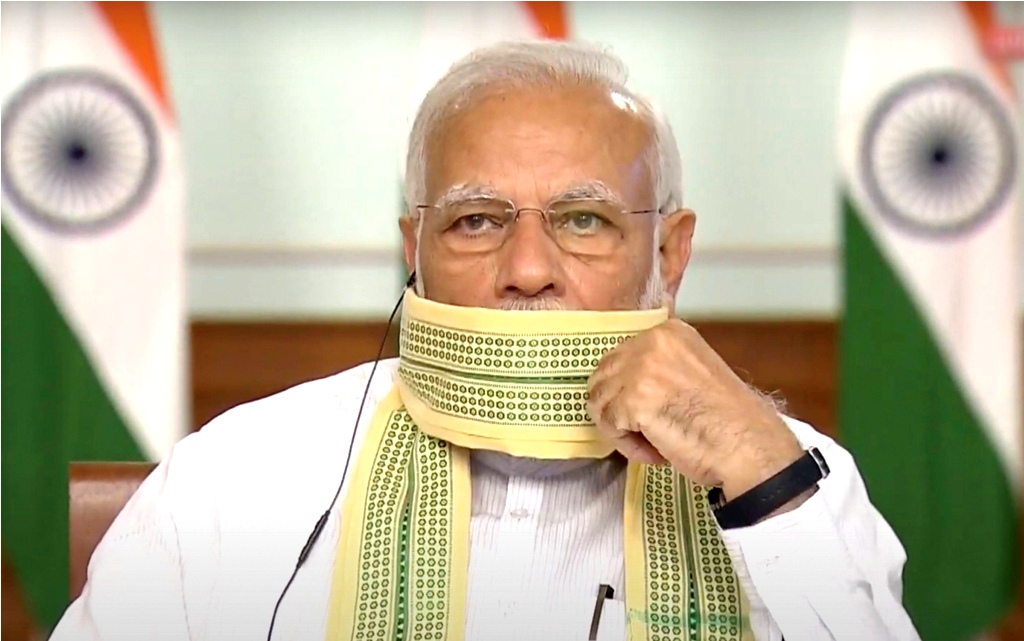**EDS: VIDEO GRAB** New Delhi: Prime Minister Narendra Modi interacts with 'Sarpanches' from across the country via video conferencing, amid ongoing nationwide COVID-19 lockdown, in New Delhi, Friday, April 24, 2020. (DD/PTI Photo) (PTI24-04-2020_000017B)