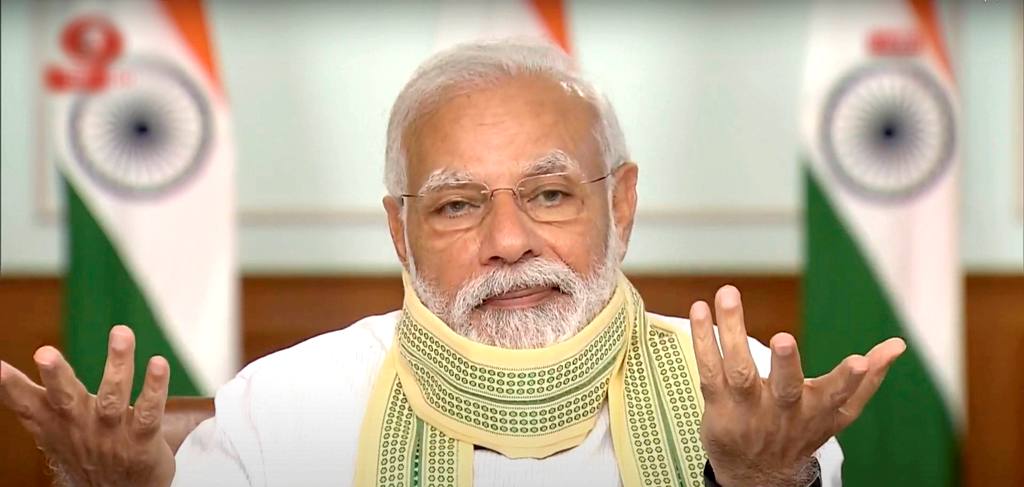 **EDS: VIDEO GRAB** New Delhi: Prime Minister Narendra Modi interacts with Sarpanches from across the country via video conferencing, amid ongoing nationwide COVID-19 lockdown, in New Delhi, Friday, April 24, 2020. (DD/PTI Photo) (PTI24-04-2020 000019B)