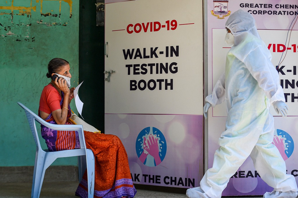 Chennai: A health worker walks past a swab collecting booth at a COVID-19 test centre, during the nationwide lockdown to curb the spread of coronavirus, in Chennai, Friday, June 26, 2020. (PTI Photo)(PTI26-06-2020 000148B)