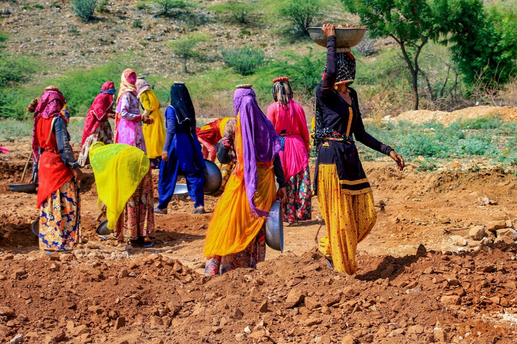 Ajmer: Women labourers work at a site under the Mahatma Gandhi National Rural Employment Guarantee Act (MGNREGA) on the outskirts of Ajmer, Sunday, June 7, 2020. (PTI Photo) (PTI07-06-2020 000039B)