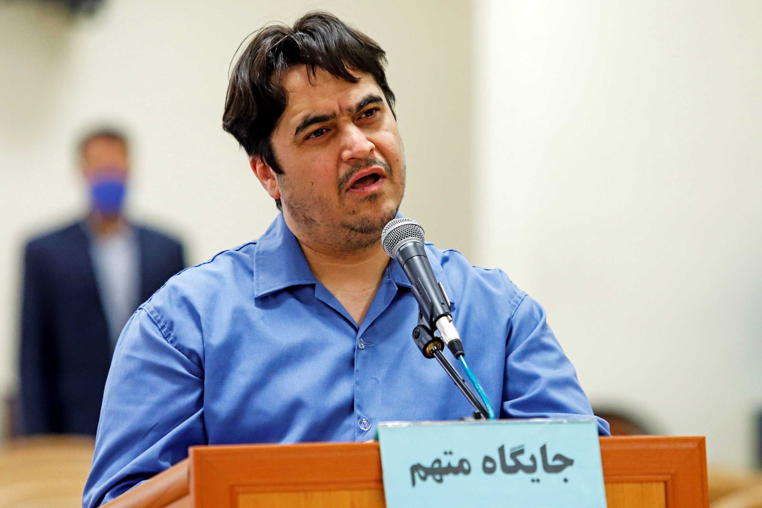 Ruhollah Zam, a dissident journalist who was captured in what Tehran calls an intelligence operation, speaks during his trial in Tehran, Iran June 2, 2020. Picture taken June 2, 2020. Mizan News Agency/WANA (West Asia News Agency) via REUTERS
