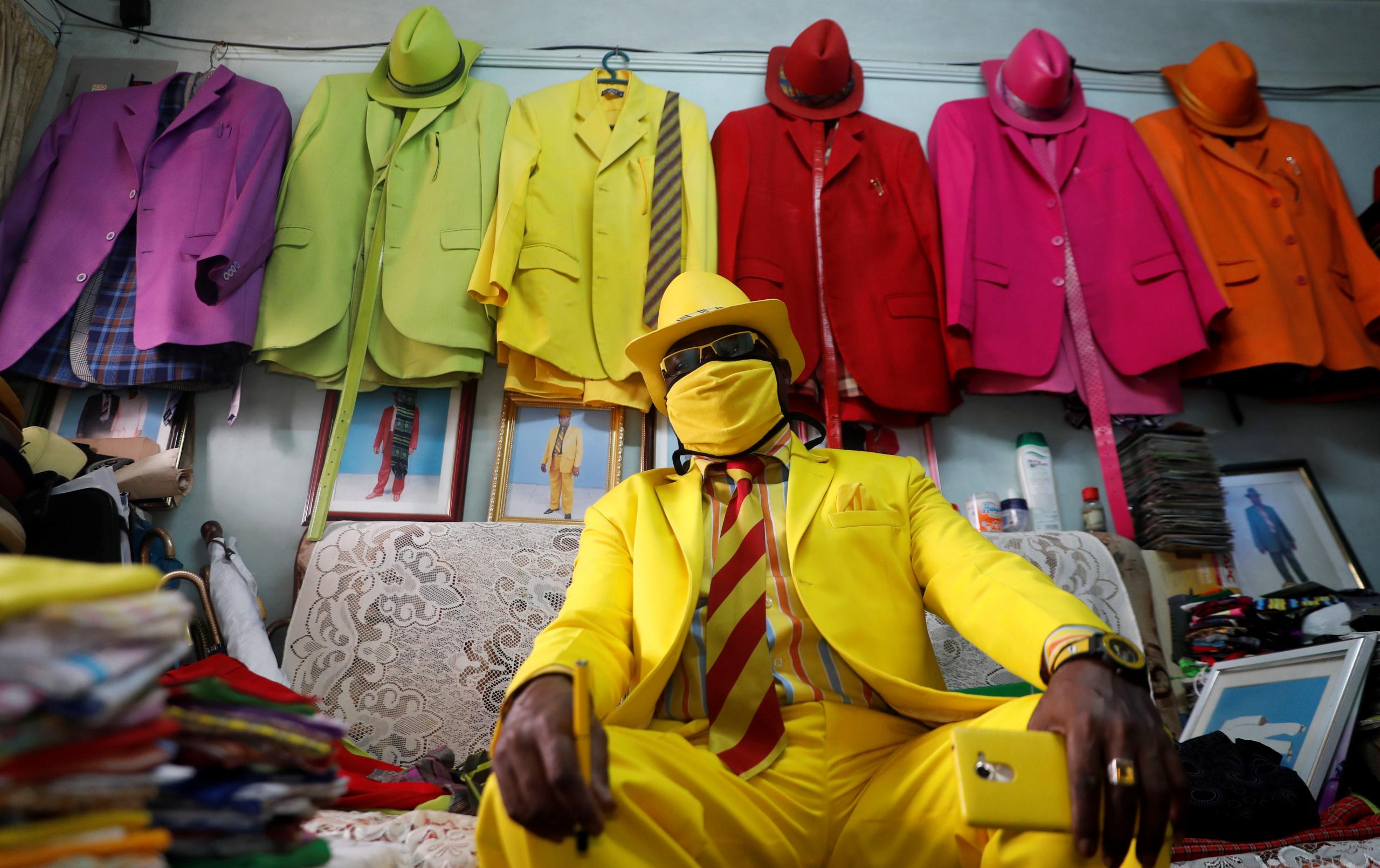 Kenyan fashionista James Maina Mwangi displays attire in Nairobi Reuters