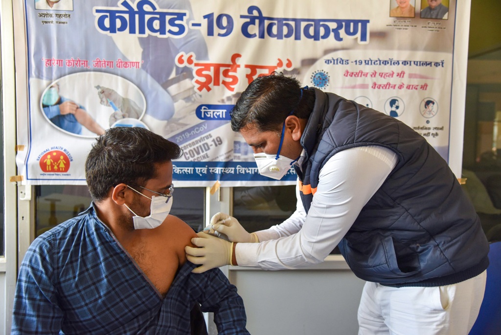 Bikaner: A health-worker takes part in the final dry run for the administration of COVID-19 vaccine in Bikaner, Wednesday, Jan. 13, 2021. (PTI Photo)(PTI01 13 2021 000068B)