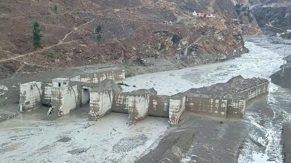 Chamoli: Damaged Dhauliganga hydropower project after a glacier broke off in Joshimath causing a massive flood in the Dhauli Ganga river, in Chamoli district of Uttarakhand, Sunday, Feb. 7, 2021. (PTI Photo)(PTI02 07 2021 000195B)