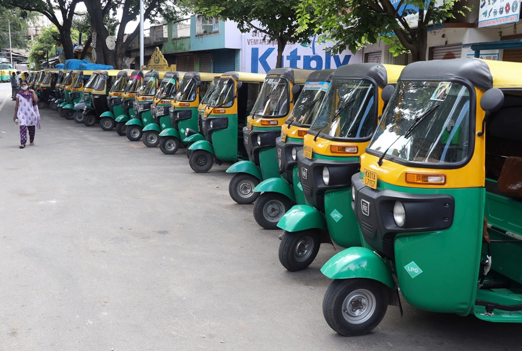 Bengaluru: Autorickshaws parked along a road during the Sunday lockdown announced by the State Government to curb the spread of coronavirus, in Bengaluru, Sunday, July 12, 2020. (PTI Photo) (PTI12-07-2020 000092B)