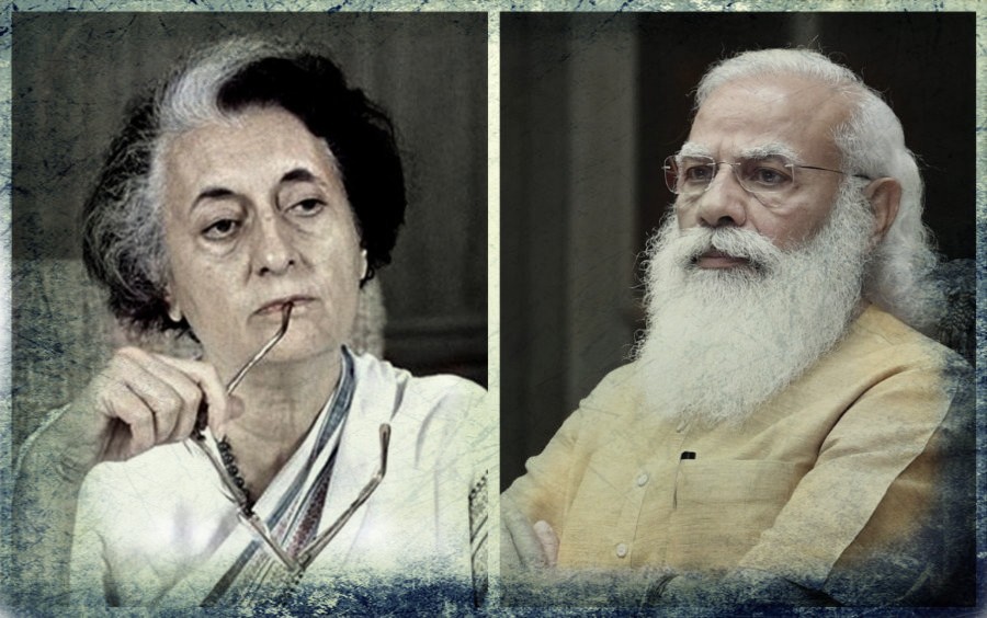 इंदिरा गांधी और नरेंद्र मोदी. (फोटो साभार: विकीमीडिया कॉमन्स/पीआईबी)